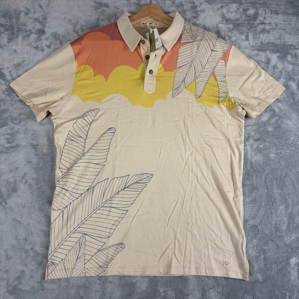 Marine Layer Graphic Polo Mens M/L Marge Natural Sunset Cotton Tencel NWT $78